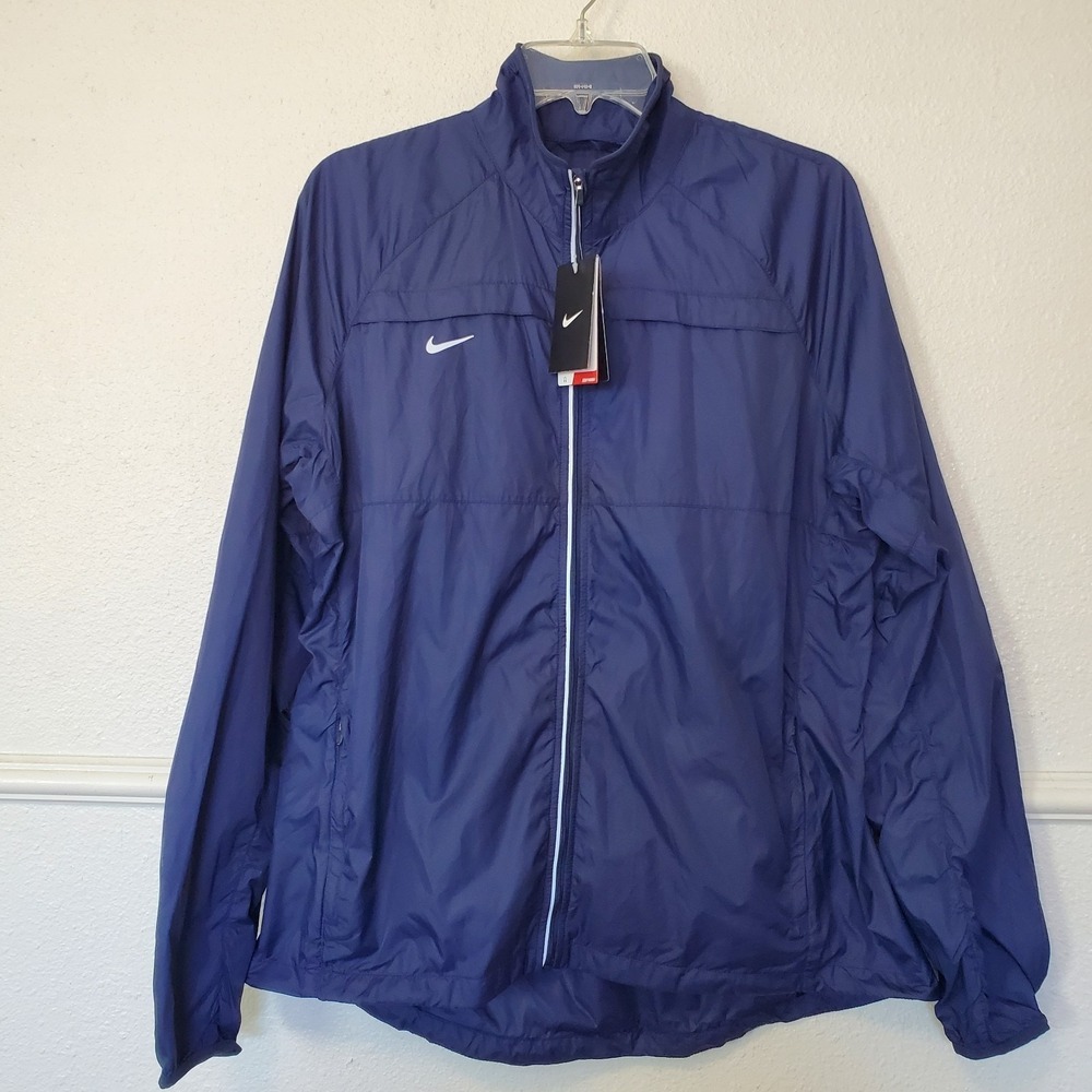 Nike Womens New Run Jacket Navy Blue Full Zip Windbreaker XL 453185-419